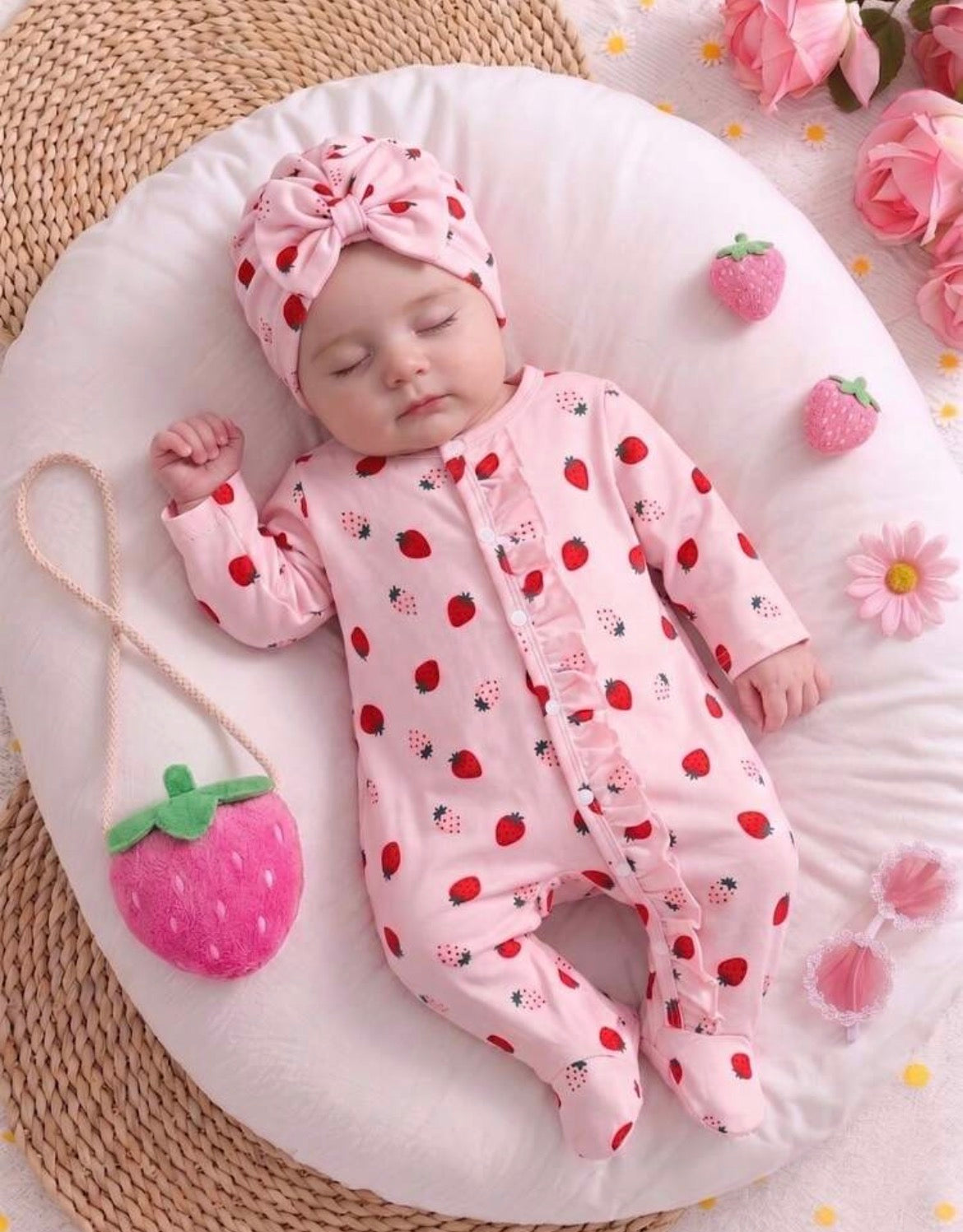 Bow print Romper with hat