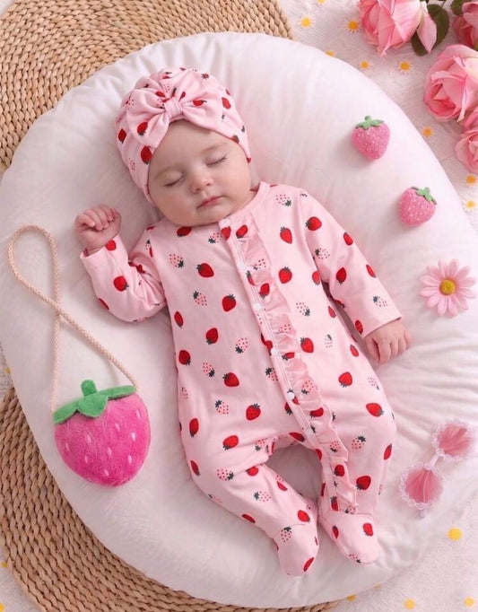 Bow print Romper with hat