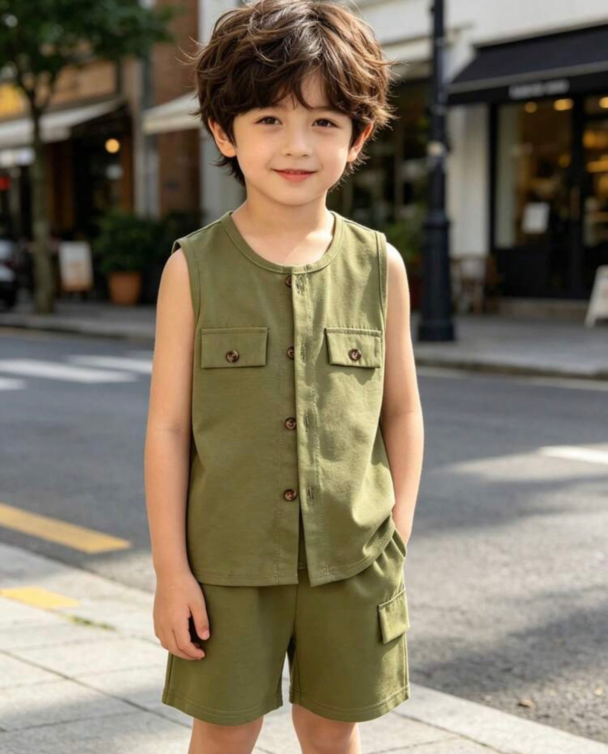2pcs/Set Workwear Sleeveless Top + Solid Color Casual Shorts