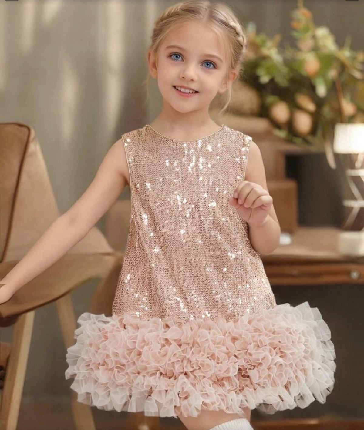 Contrast Sequin Mesh Hem Party Dress
