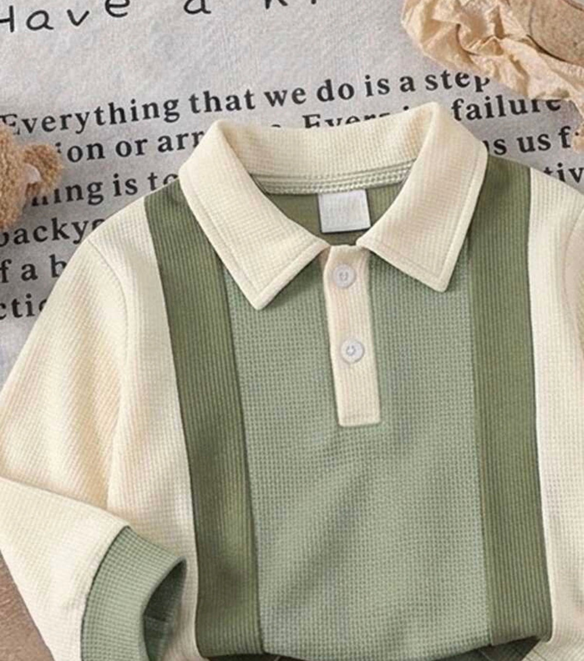 2pcs/Set Waffle Knit POLO Neck Long Sleeve Top & Pants Set