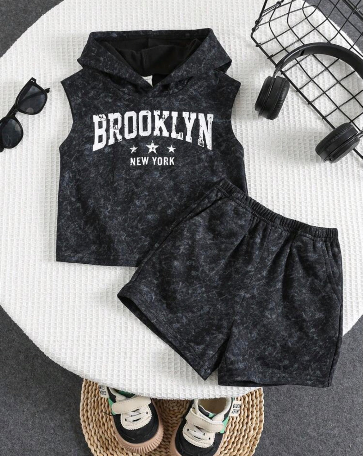 2pcs/Set Letter Graphic Hoodie Sleeveless Tank Top & Shorts