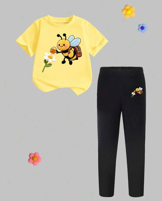 2pcs/Set Loose Round Neck Short Sleeve T-Shirt And Black Leggings