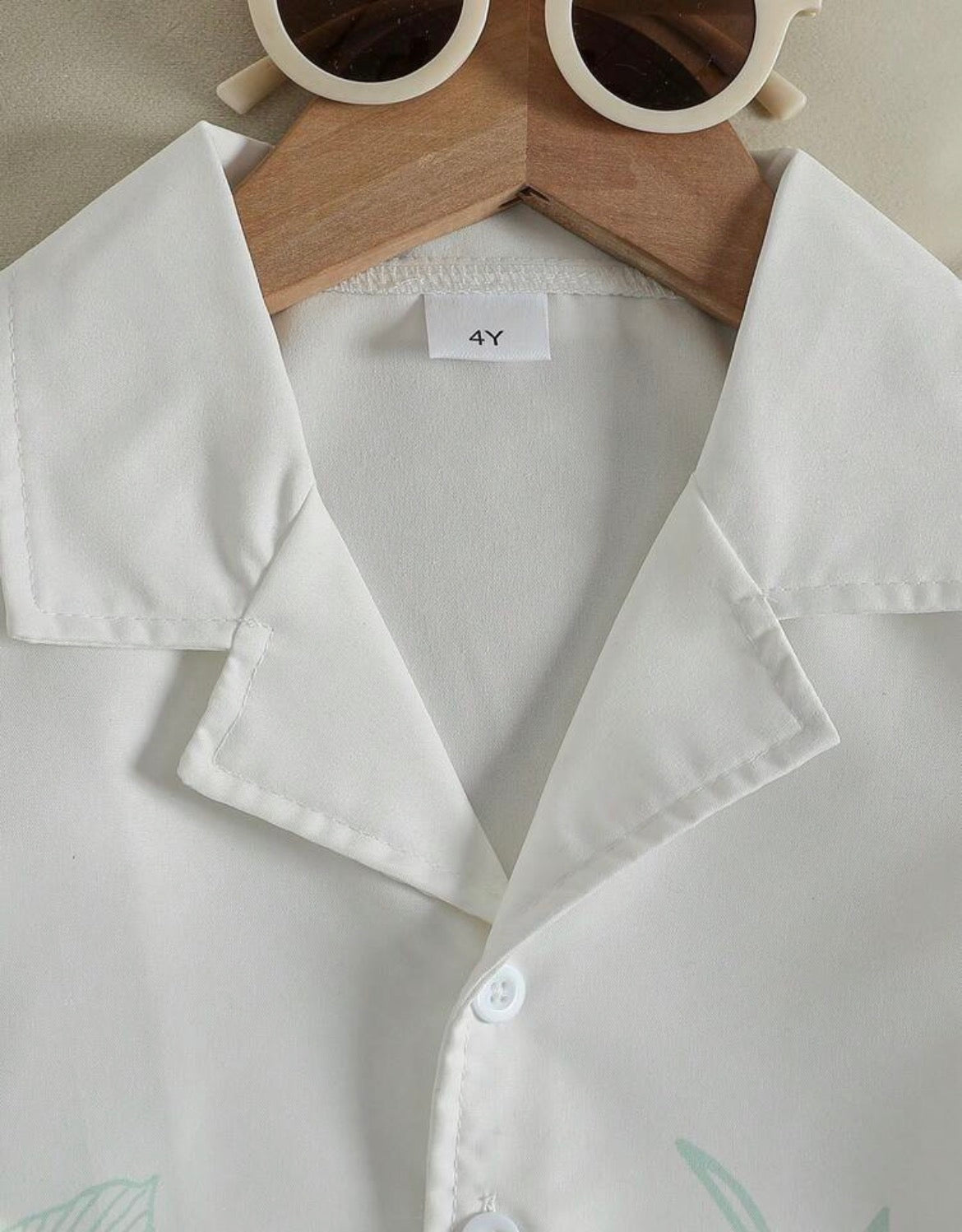 Leaf & Plant Print Polo Collar Shirt + Solid Color Textured Shorts