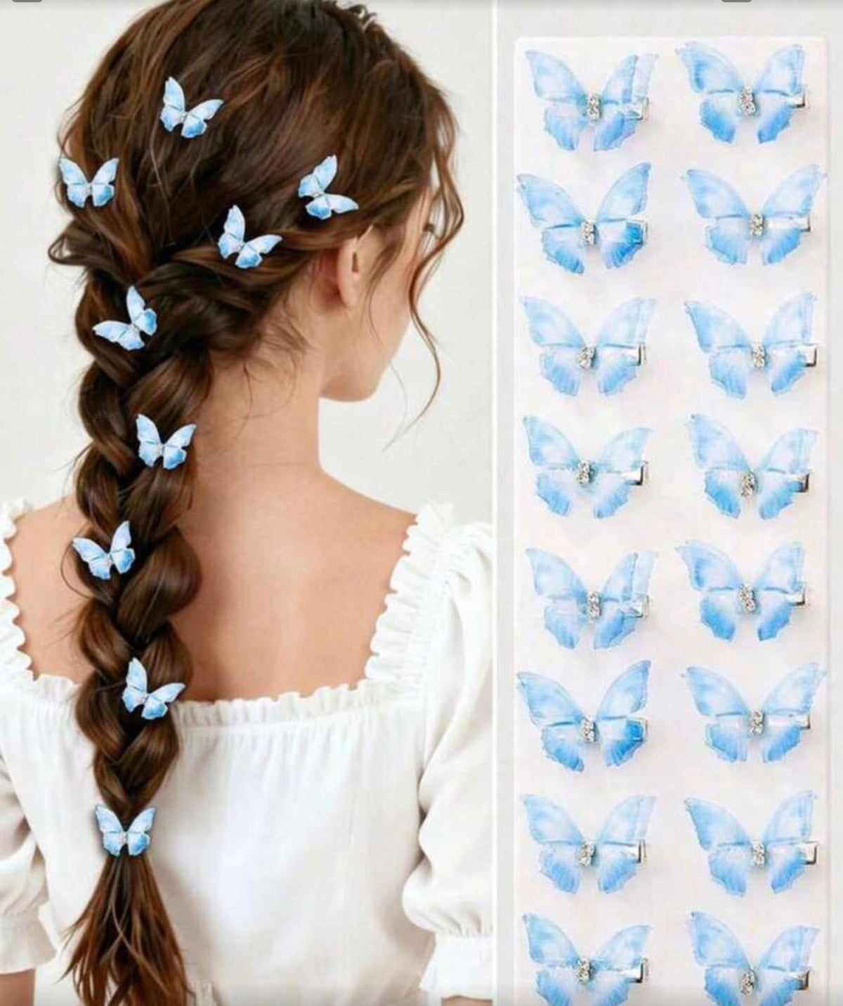 10pcs/Pack Double Layer Crystal Mesh Butterfly Hair
