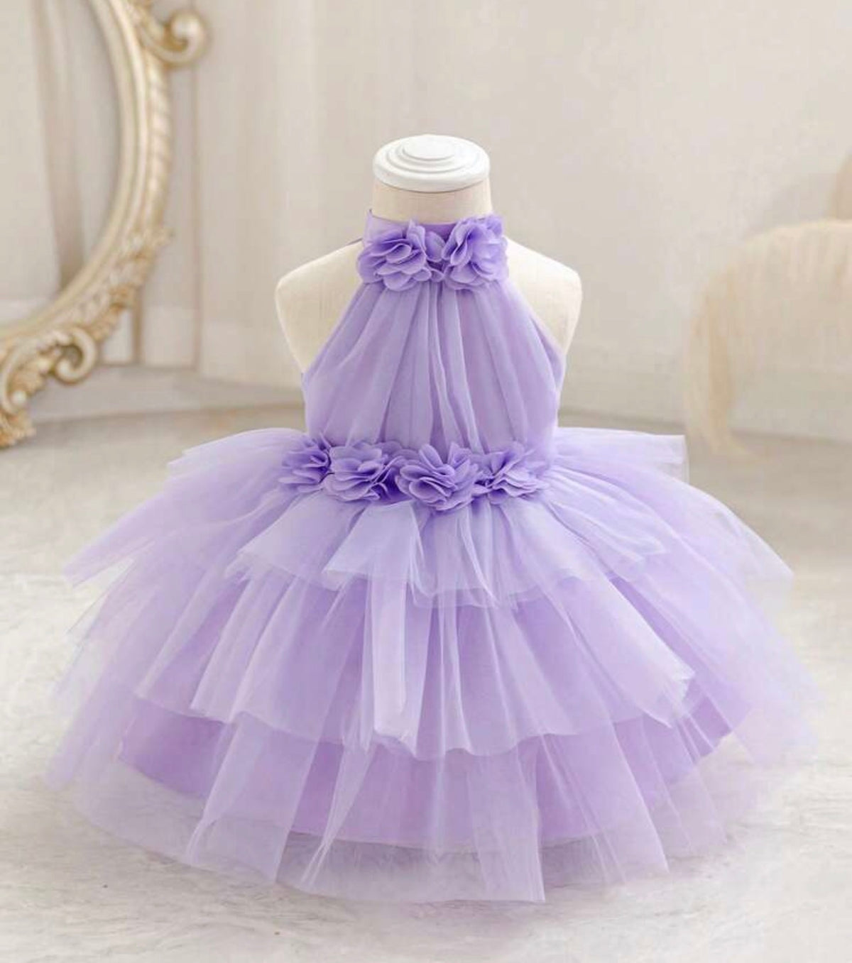 3D Floral Sleeveless Tulle Light Purple Elegant Princess Dress