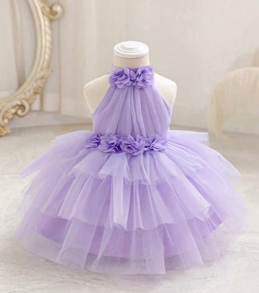 3D Floral Sleeveless Tulle Light Purple Elegant Princess Dress
