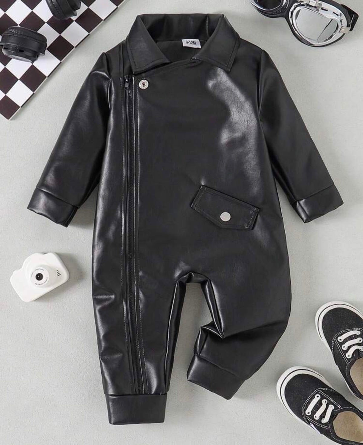 Autumn/Winter PU Leather Long Sleeve Jumpsuit,