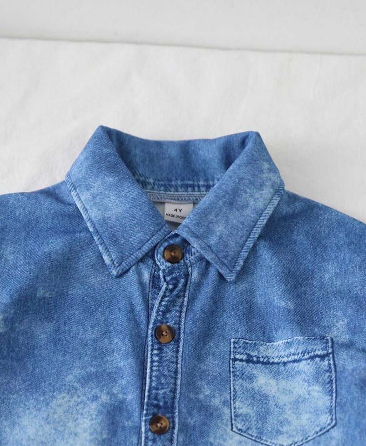 2pcs Denim Print Polo Collar Short Sleeve Shirt And Shorts