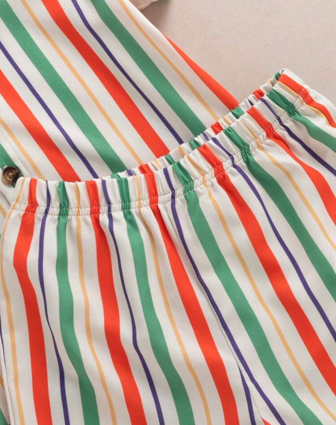 2pcs/Set Striped Collar Short Sleeve Shirt And Matching Shorts