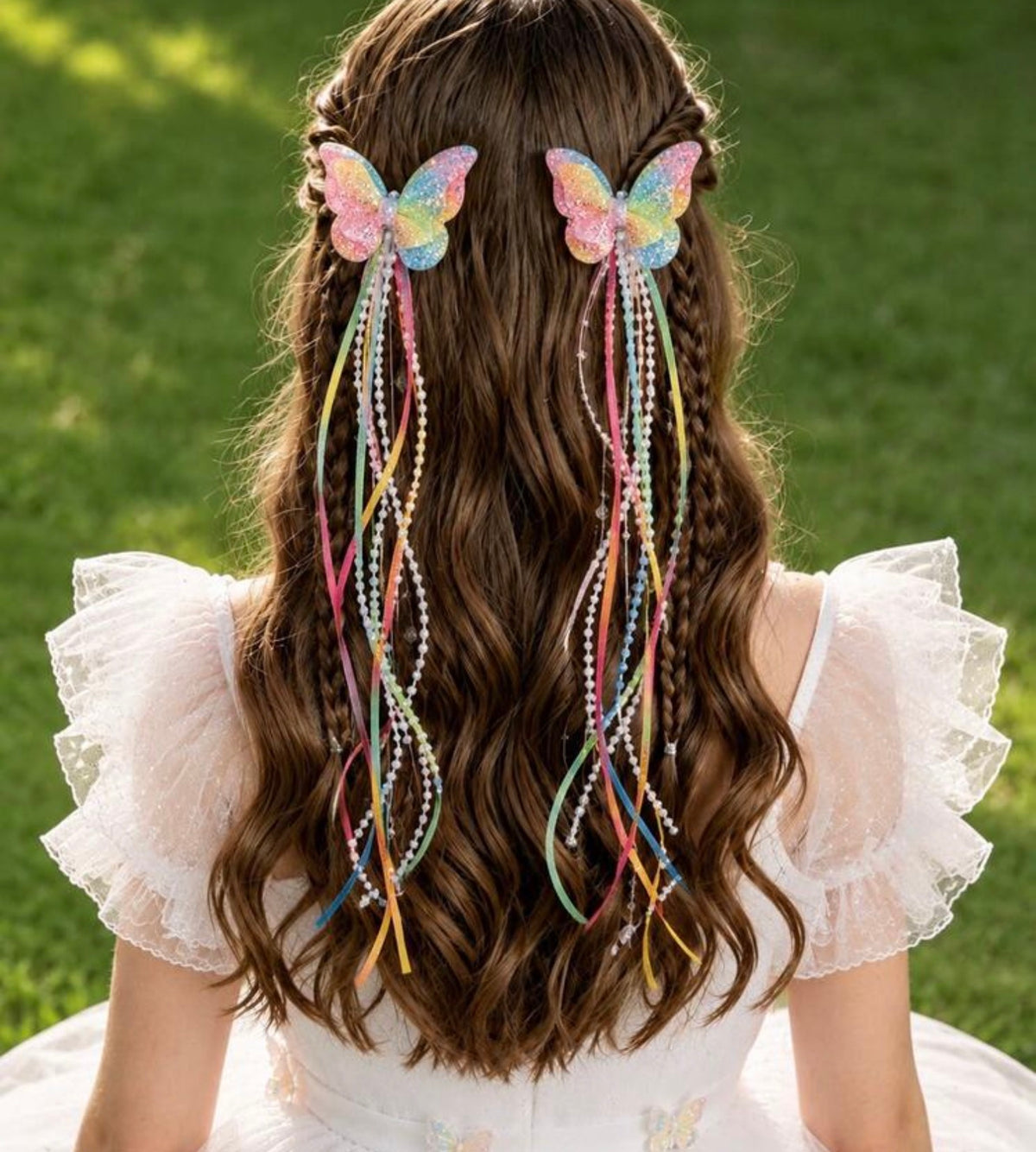 2pcs Shiny Butterfly Tassel Hair Clips