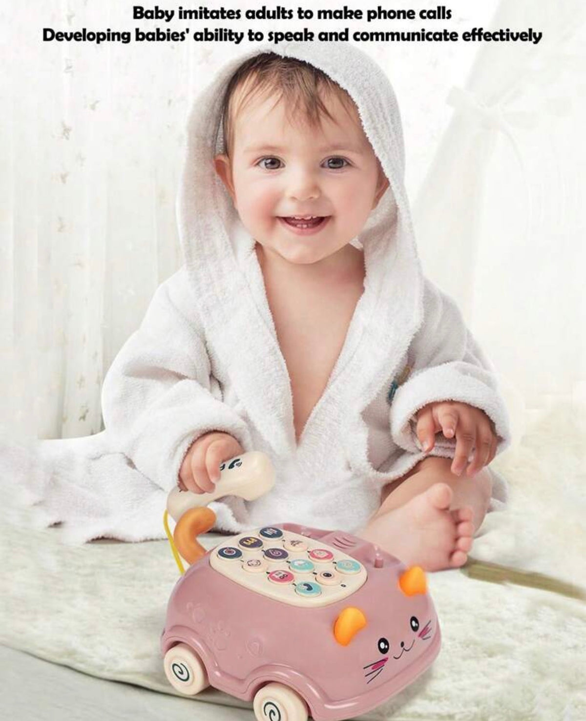 1pc Multifunction Pull String Phone Car Toy, Music Toy Car With Pull Cord And Light & Sound