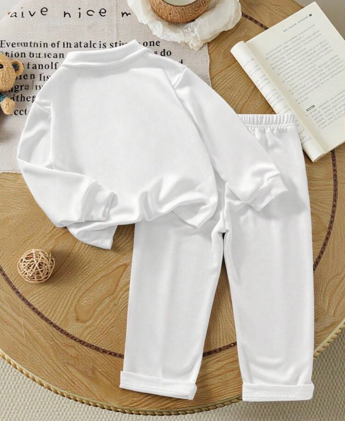 Matching Solid Color Half-Zip Collared Long Sleeve Pullover Top & Waistband-Free Pants