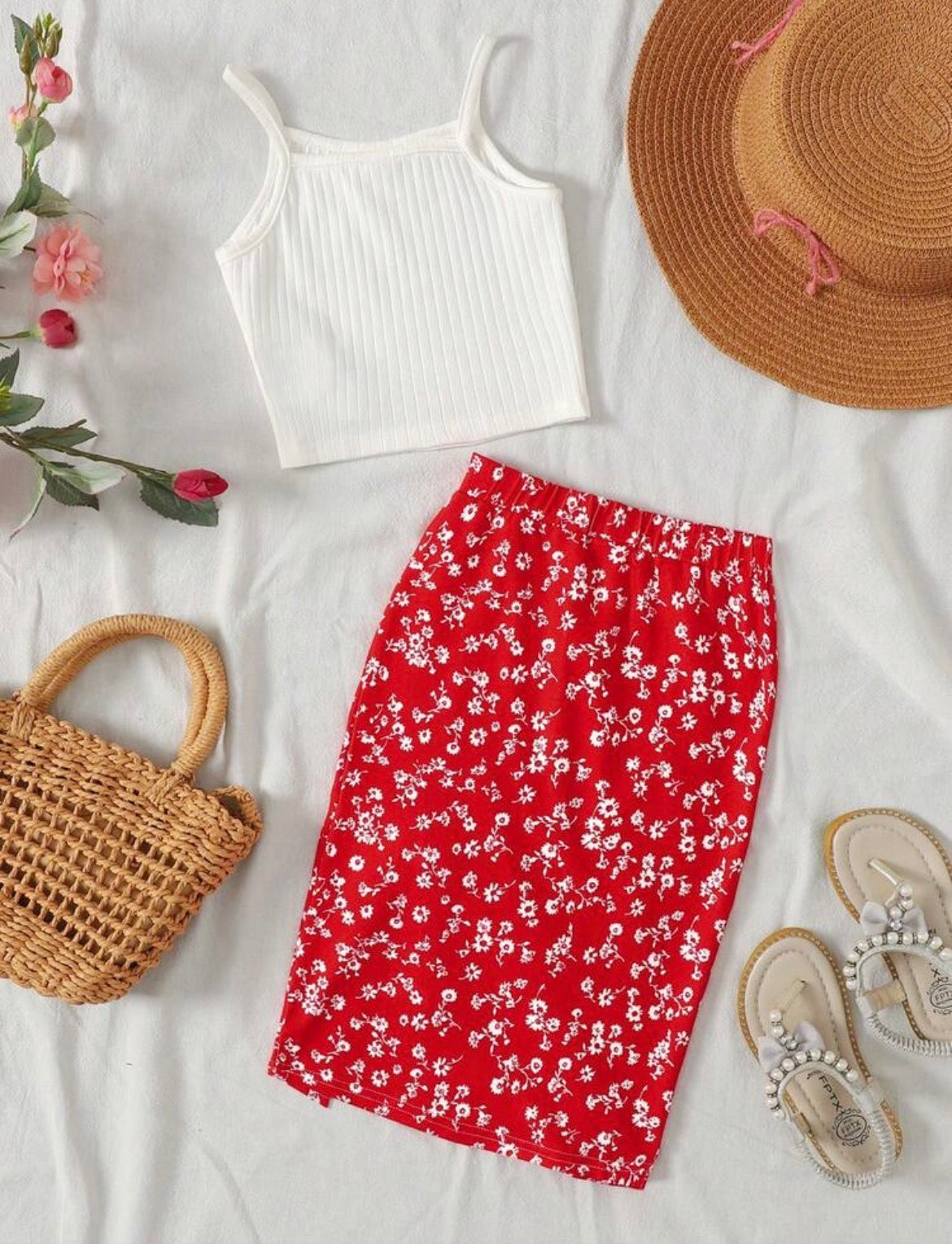 Camisole Top And Ditsy Floral Mini Skirt
