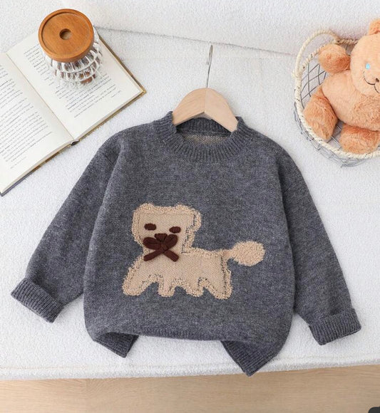Crew Neck Sweater,Cute Puppy & Bow Decor Yarn Warm Autumn