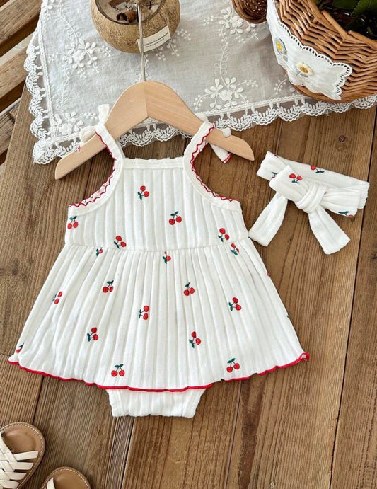 Cheery print with hairband jumsuit