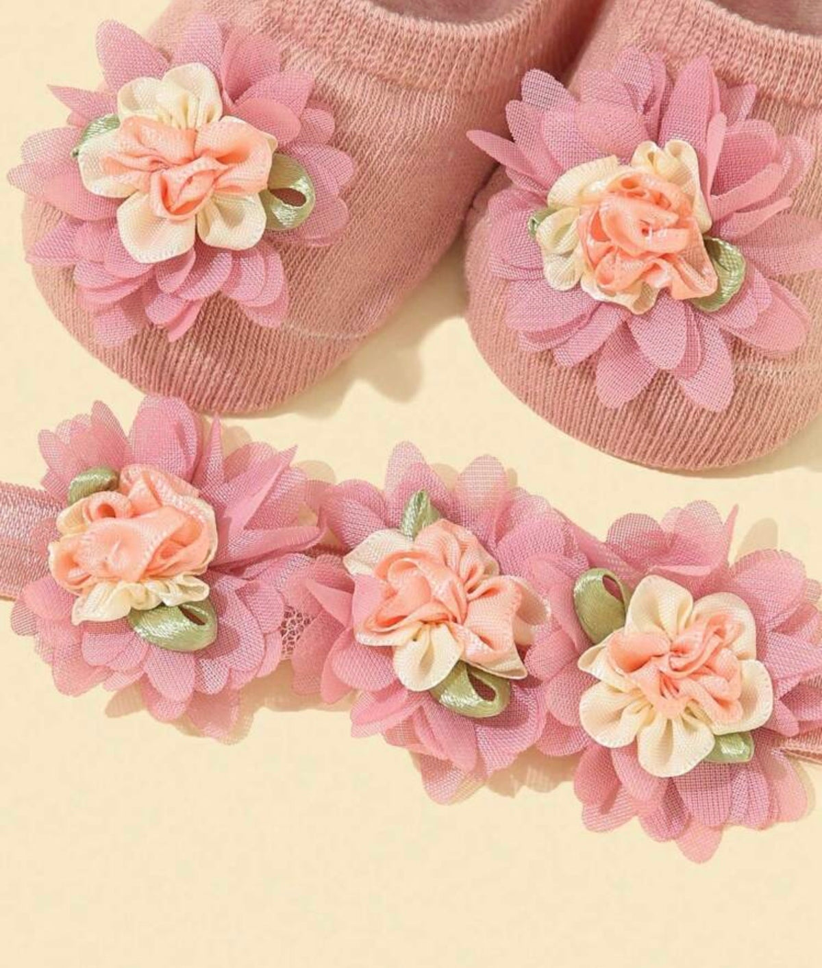 Flower Decorated Princess Style Headband 1pc + Anti-Slip Floor Socks