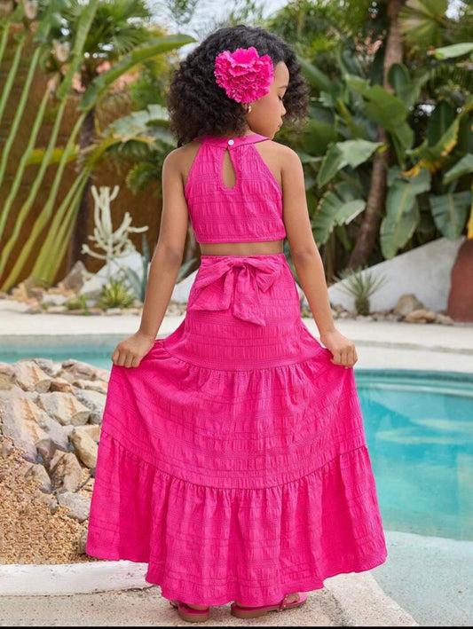 Bowknot Halter Backless Hollow Dress