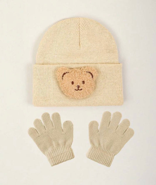 1set 0-3Y Beanie & Gloves Winter Knit Warm Caps