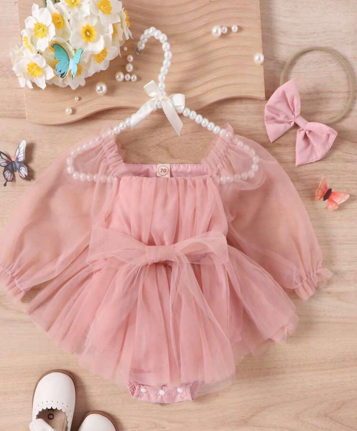 Contrast Lace Flounce Sleeve Mesh Overlay Bodysuit & Headband