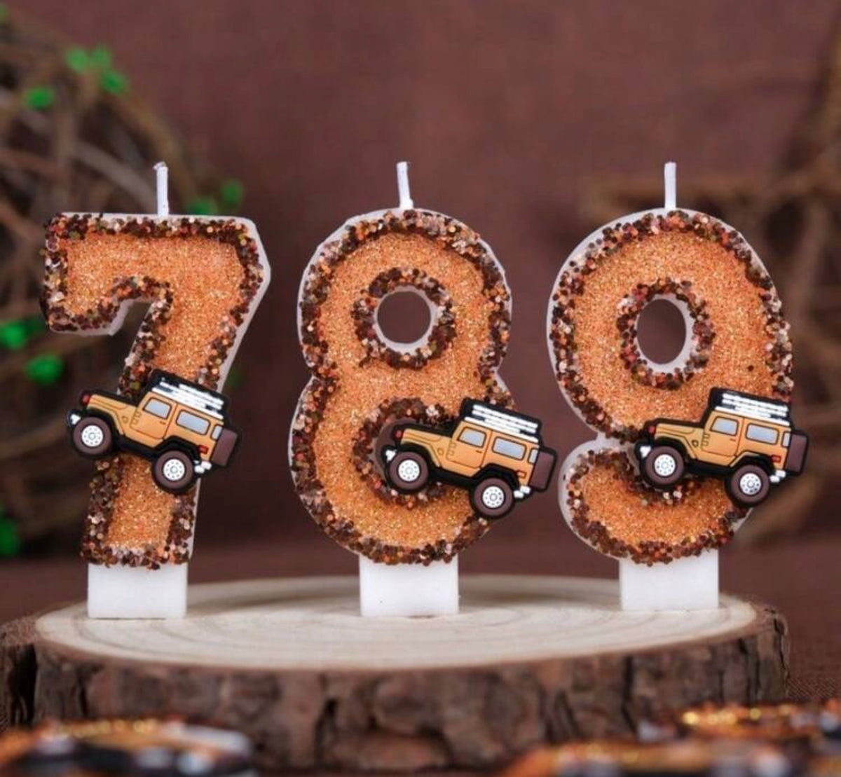 1pc Handmade Outlined Orange Off-Road Vehicle Shaped Glitter Number Candle 0-9