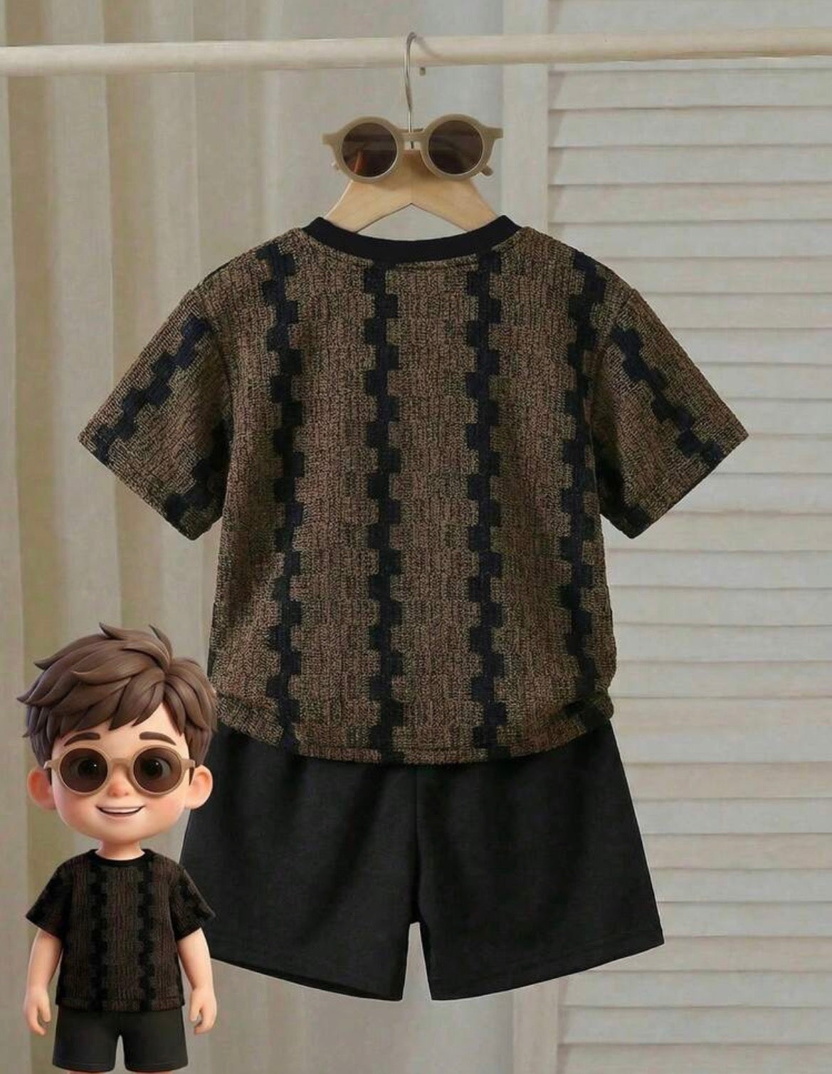 Plaid Round Neck Short Sleeve T-Shirt And Shorts Set,