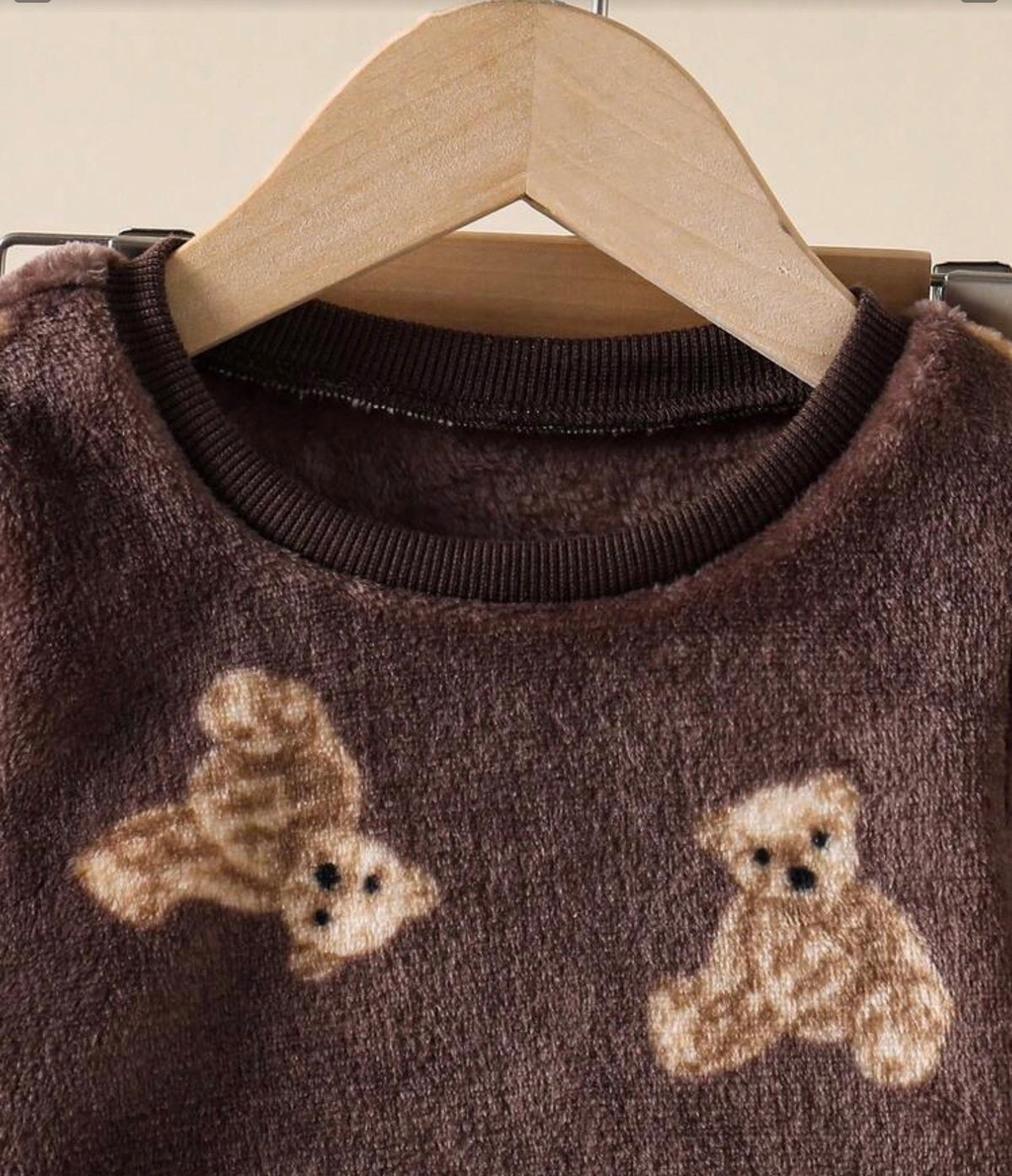 Winter Flannel Cartoon Bear Print Long Sleeve Top And Pants
