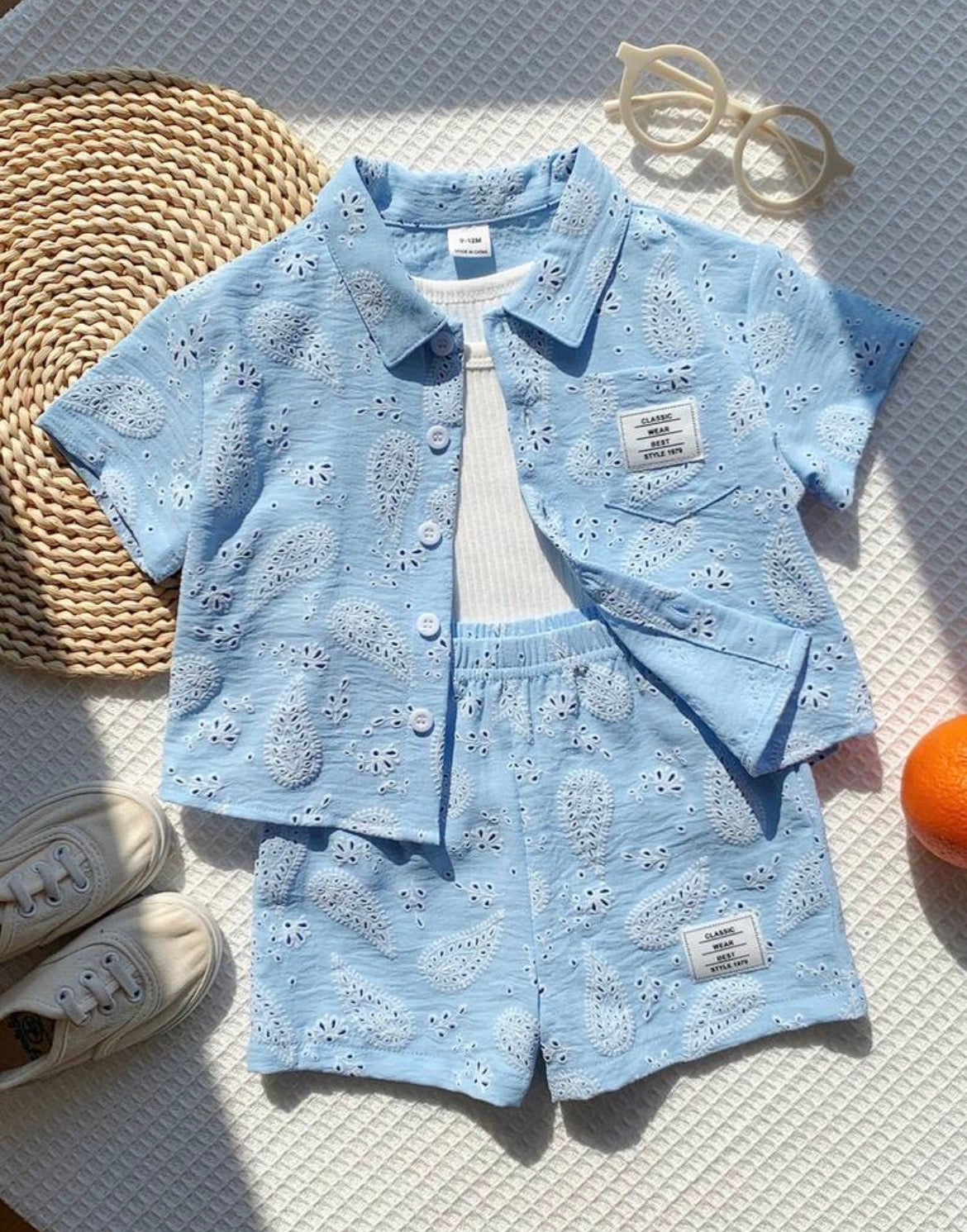2pcs Baby Blue Shirt And Blue Shorts