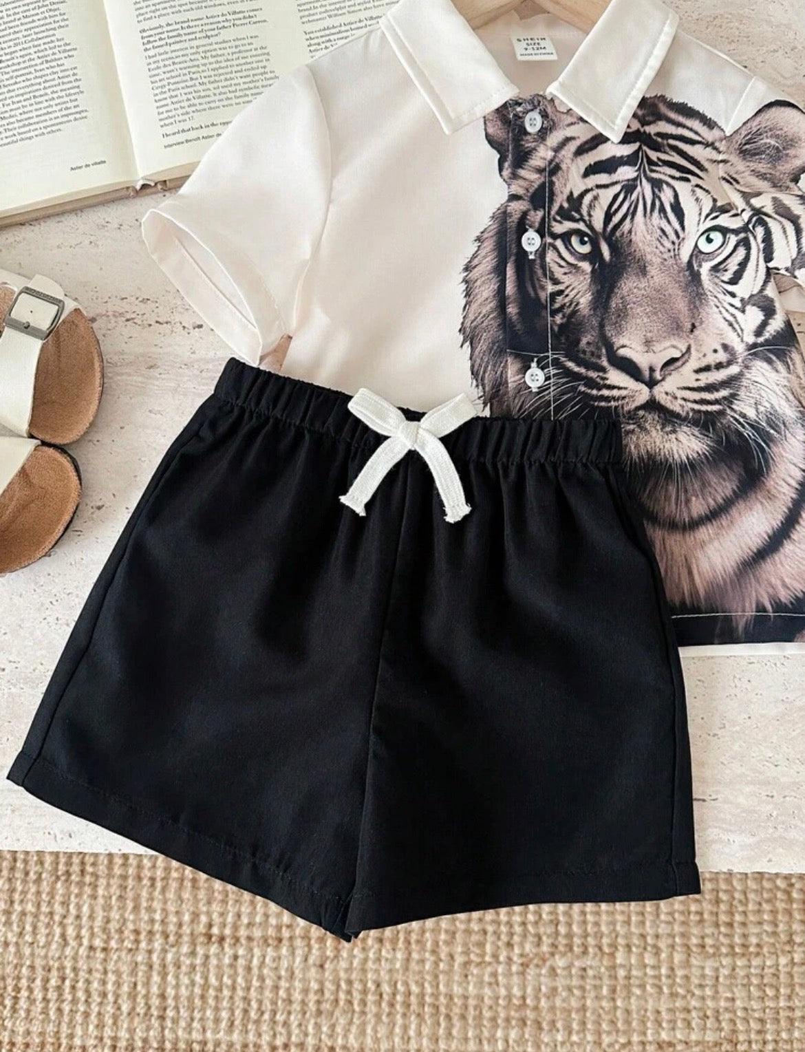 Tiger Print Polo Shirt And Shorts Set