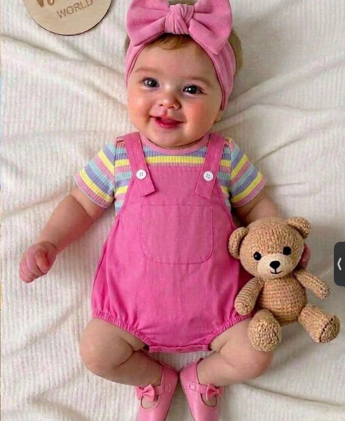 2pcs Set Pink Shirt  Matching Striped Overall