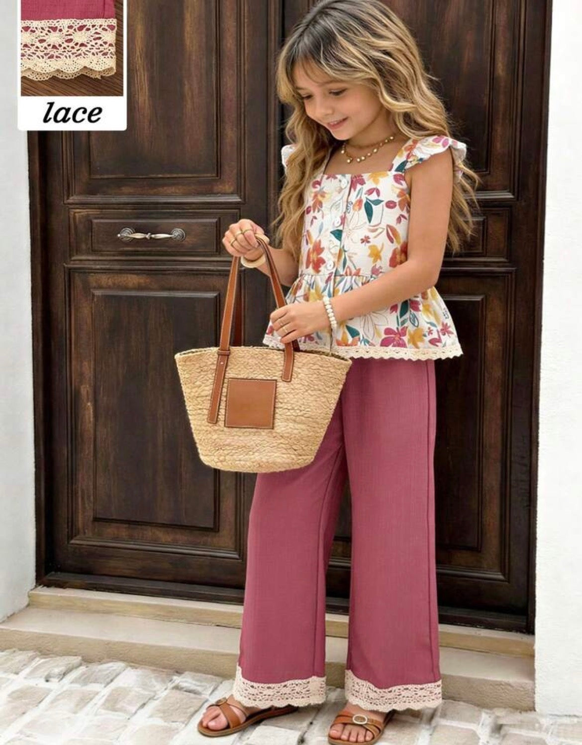 Hem Embroidery Sleeveless Top And Long Pants 2-Piece Set