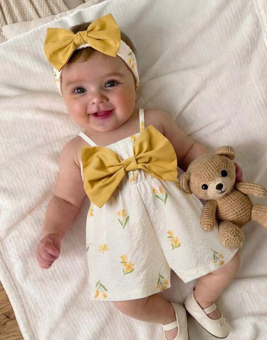 Striped Bow Strap Romper