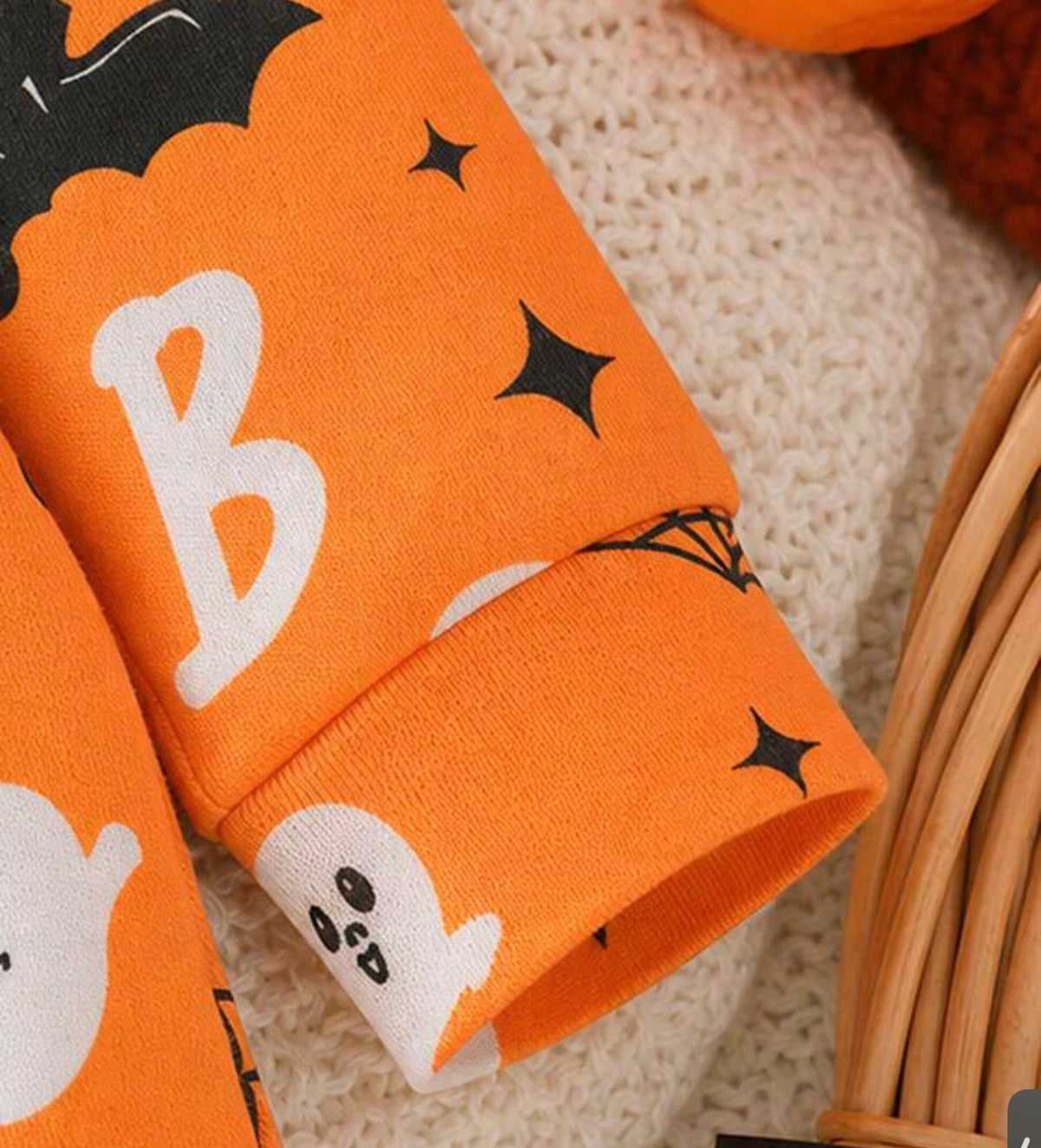 2pcs Toddler Newborn Baby Boy Ghost Pumpkin All-Over Print Halloween Party Crew Neck Long Sleeve Cuffed Jumpsuit With Hat