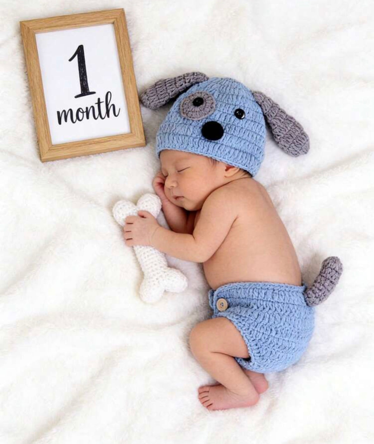 3pcs Blue Puppy Handmade Knitted Newborn Baby Photography Prop