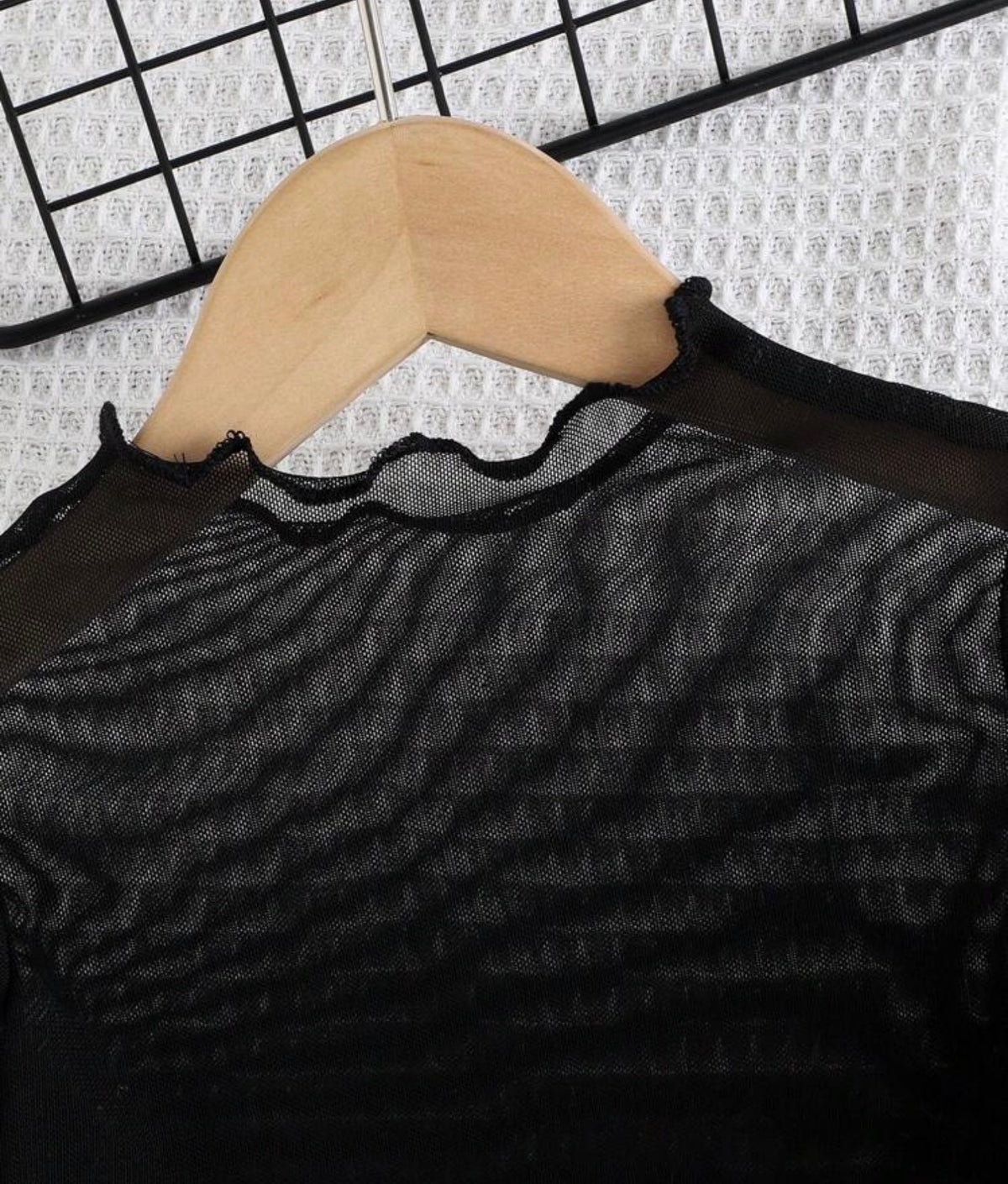 3pcs/Set Black Mesh Top, Matching Black Camisole, Blue Denim Pants