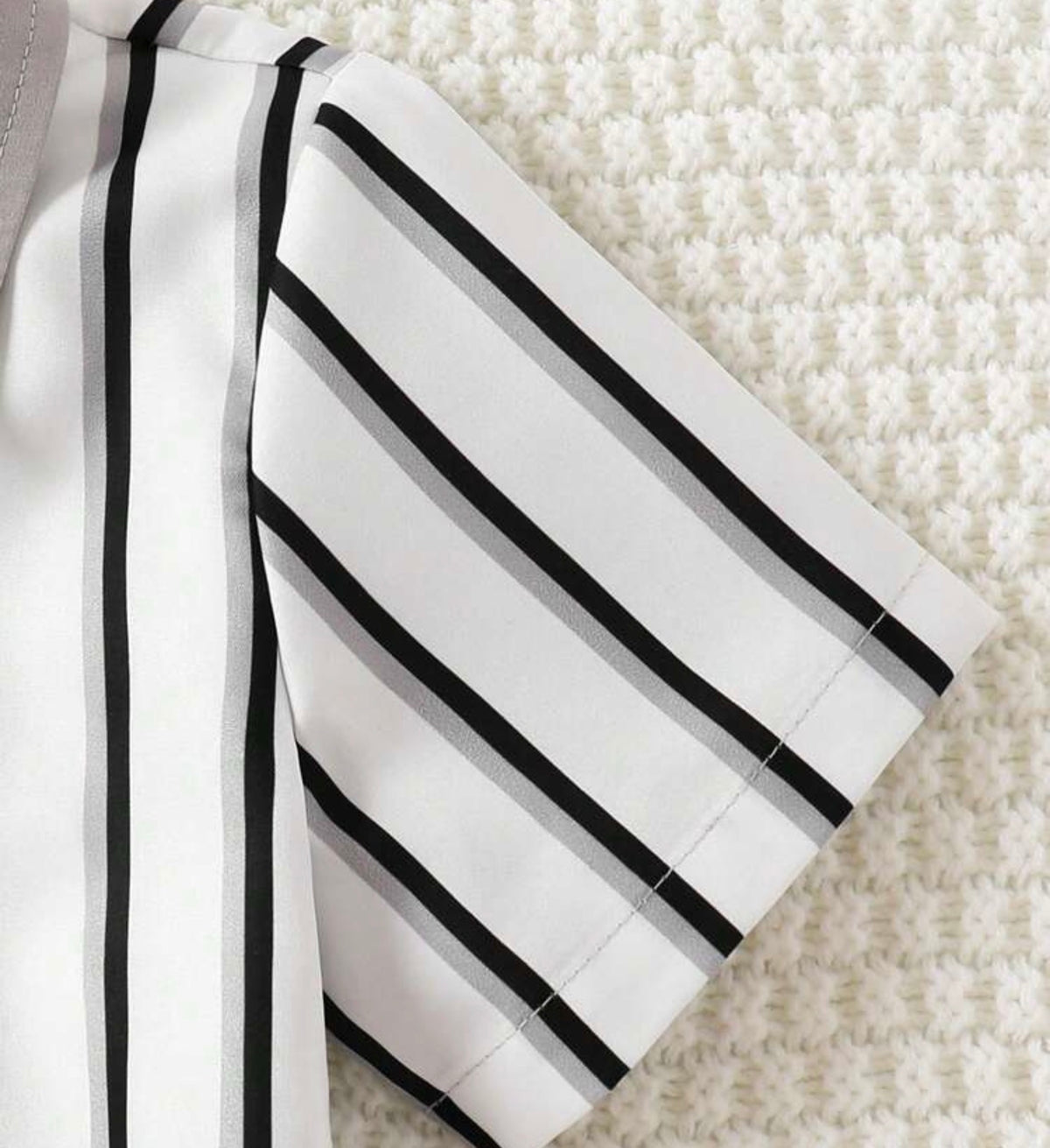 2pcs/Set Striped Print Short Sleeve Shirt And Shorts