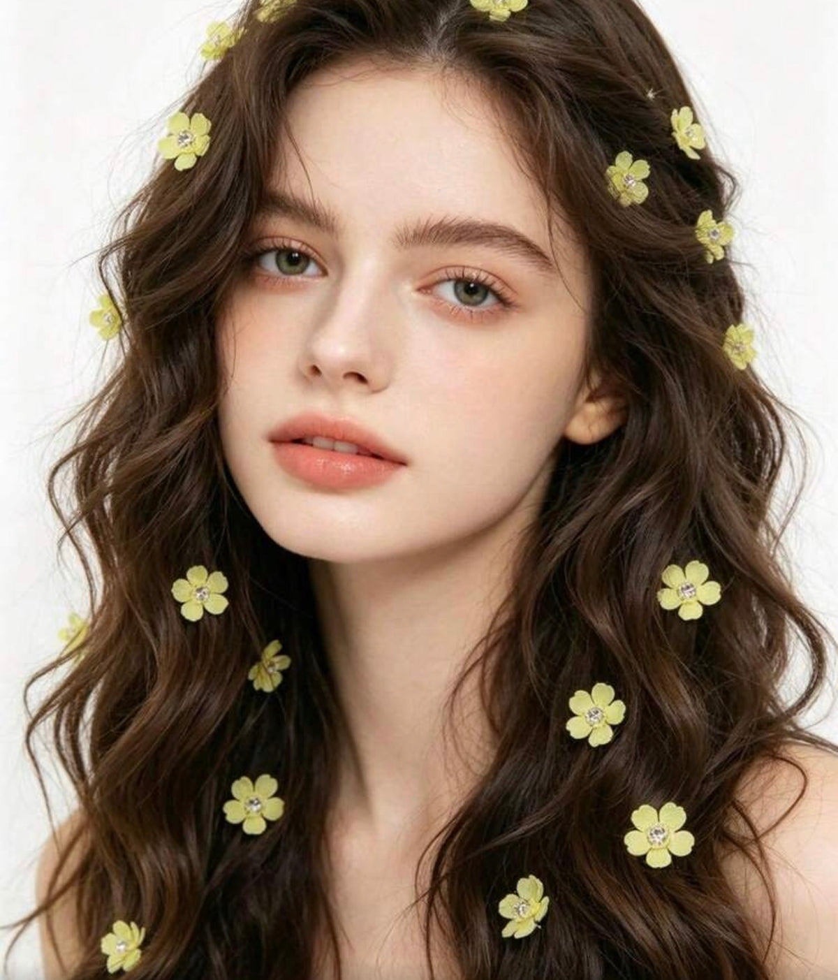 10/20pcs White Flower Bead Hair Clips