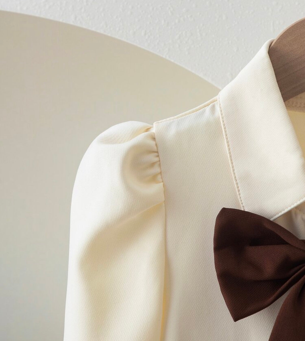 Off‑White Top With Big Brown Bow + Coffee Wide‑Leg Pants 2‑Piece Suit
