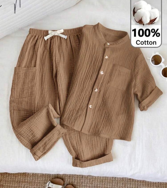 2pcs/Set Solid Polo Shirt & Elastic Waist Pants