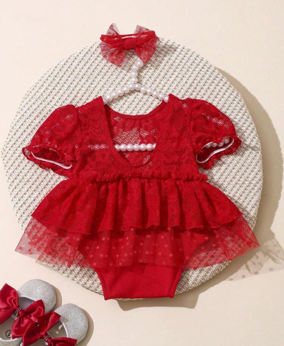 Newborn Baby Girl Red Lace Romper Photography Outfits