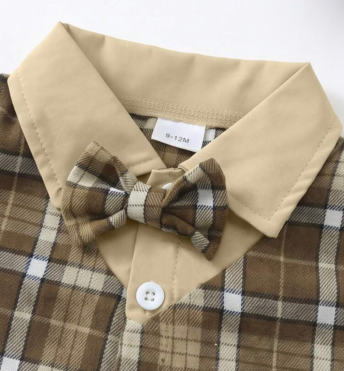 Patchwork Lapel Long Sleeve Jumpsuit + Cute Bowknot Collar Decoration + Plaid Hat, Autumn/Winter