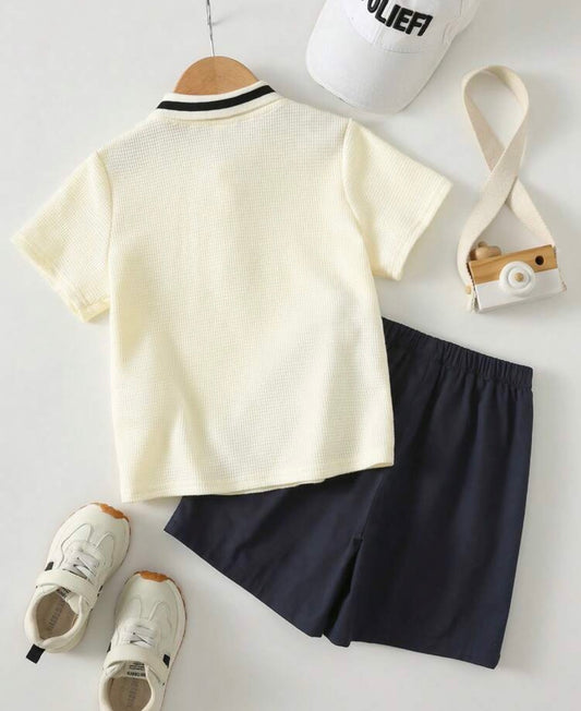 Polo Collar Short Sleeve Half-Zip Pullover Top,& Shorts Set