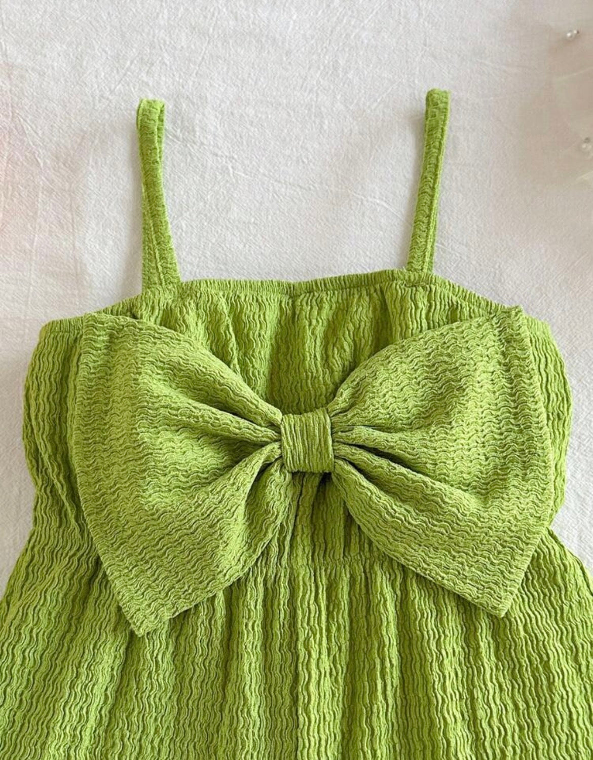 Lime Green Romper,Textured Bow Strap 1-Piece