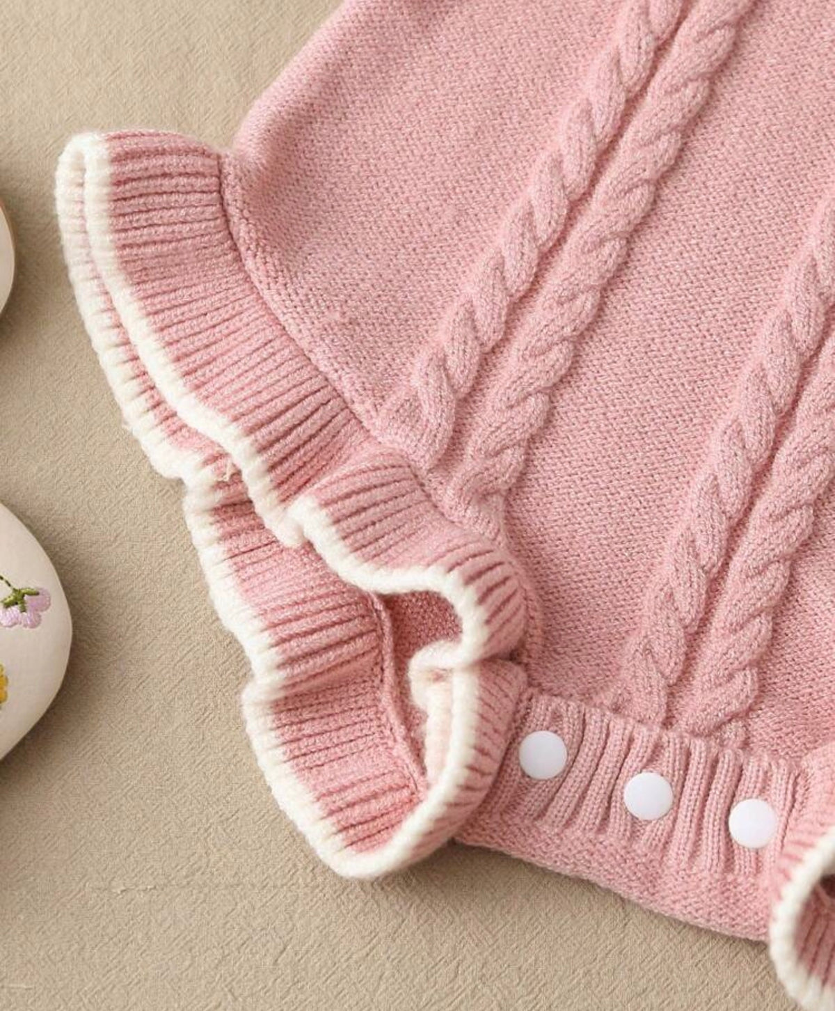 Ruffle Hem Cable Knit Bodysuit & Hat Autumn Fall
