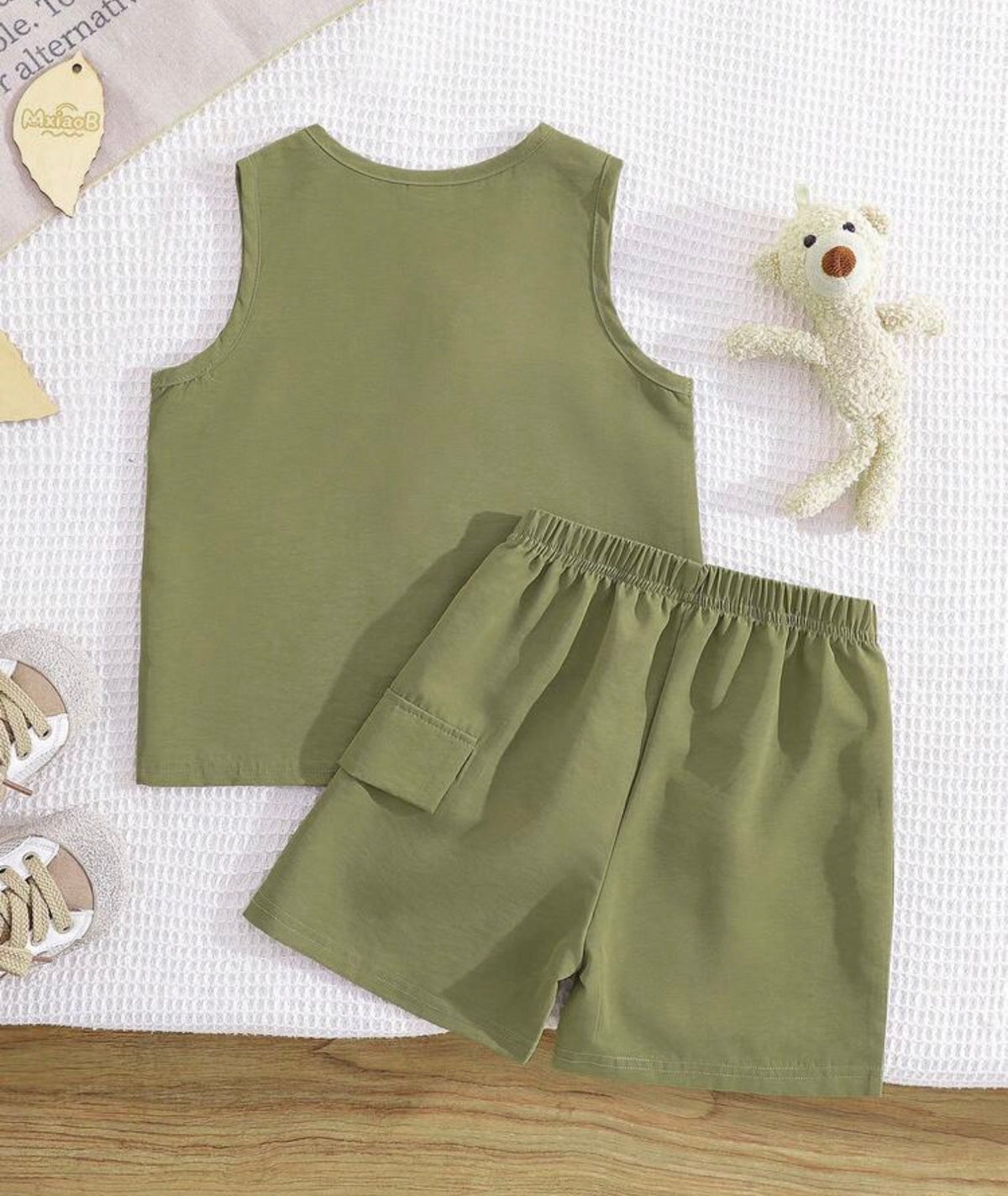 2pcs/Set Workwear Sleeveless Top + Solid Color Casual Shorts