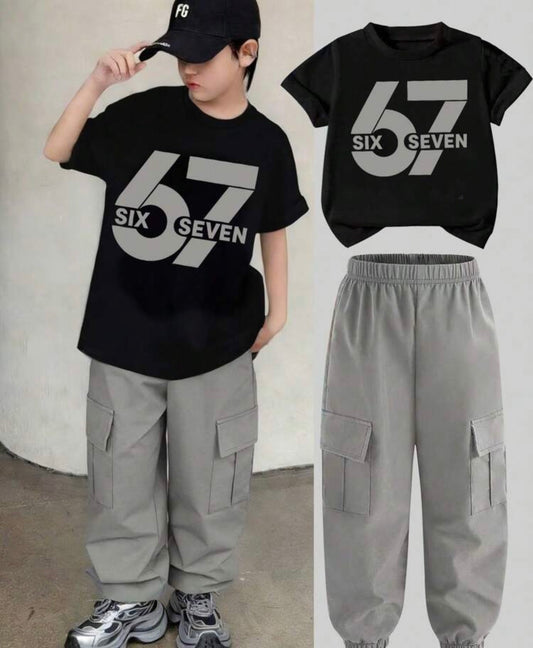 Tween Numeric Print Short Sleeve T-Shirt And Cargo Pants