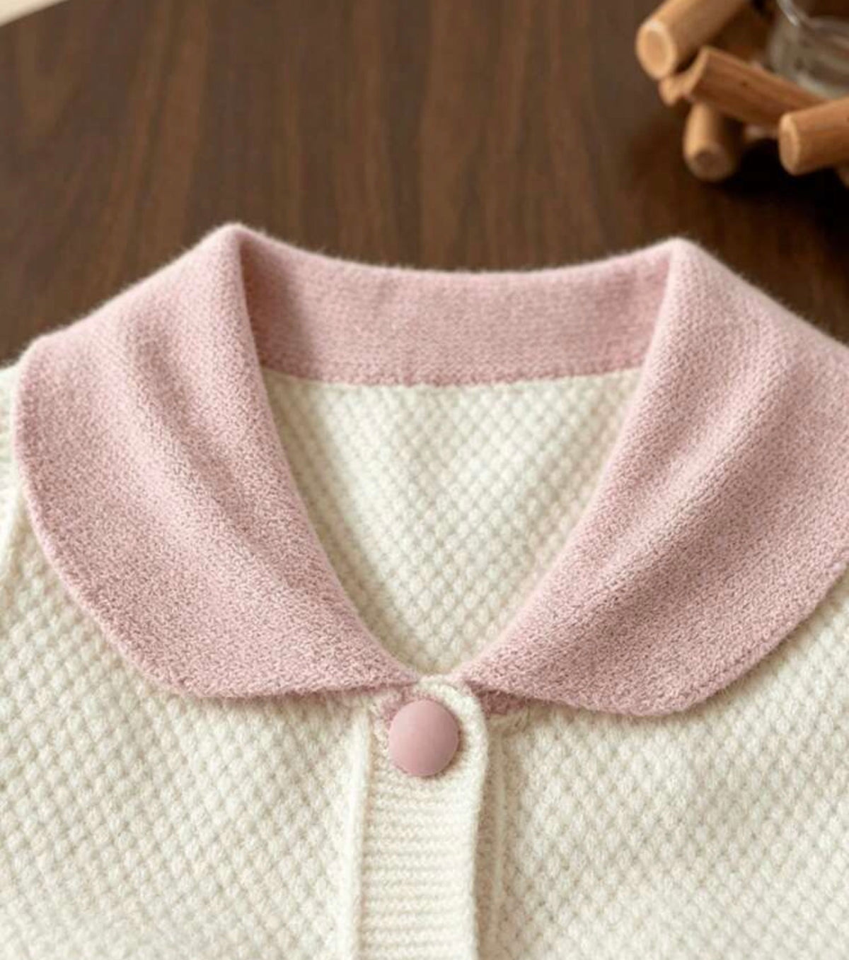 Handmade Bow Decor Multi-Color Pocket Button Knitted Cardigan Vest Winter