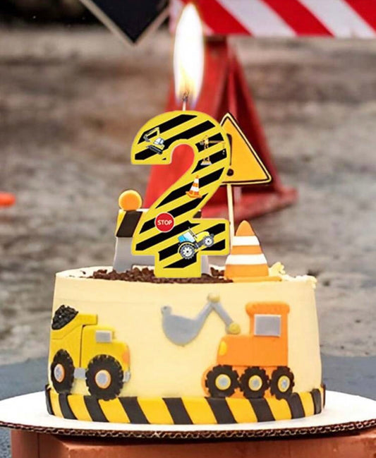 Yellow & Black Striped Excavator Construction Site Themed Digits 0-9 Birthday Candles