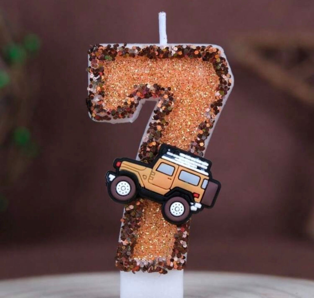 1pc Handmade Outlined Orange Off-Road Vehicle Shaped Glitter Number Candle 0-9