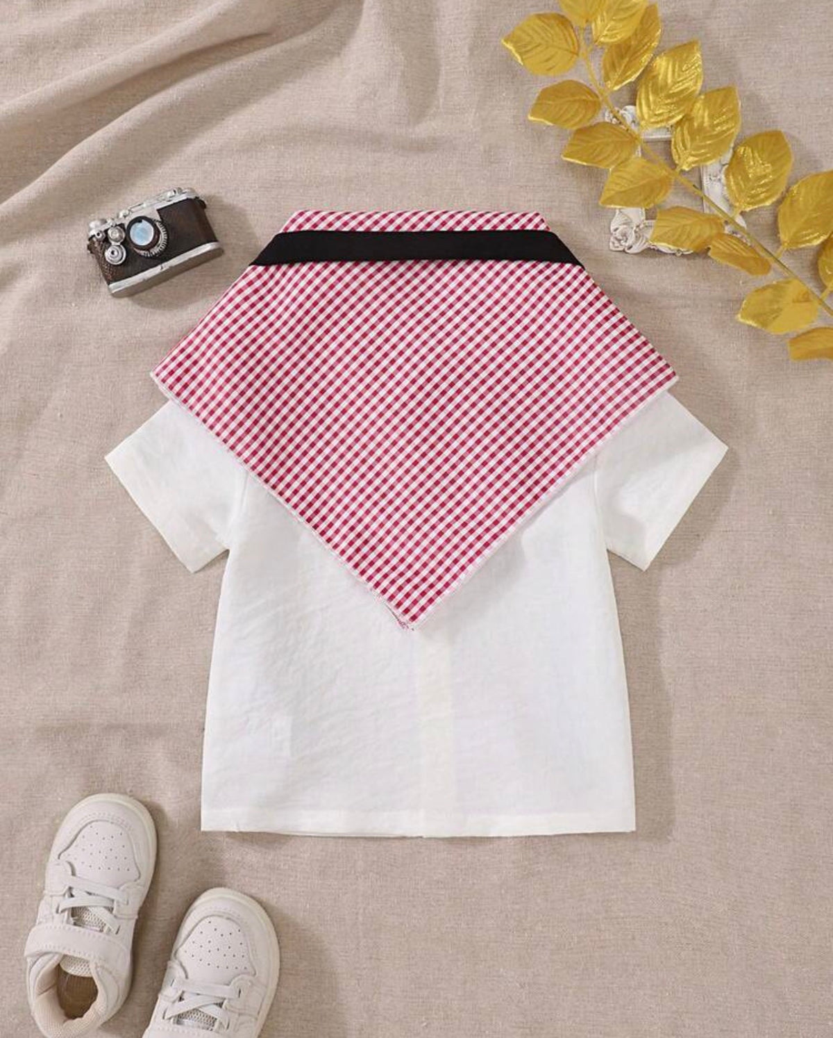3pcs Casual Plaid Shirt & Headscarf Set; 1pc Baby Boy Stylish Long Solid Color Shirt With Detachable Headband